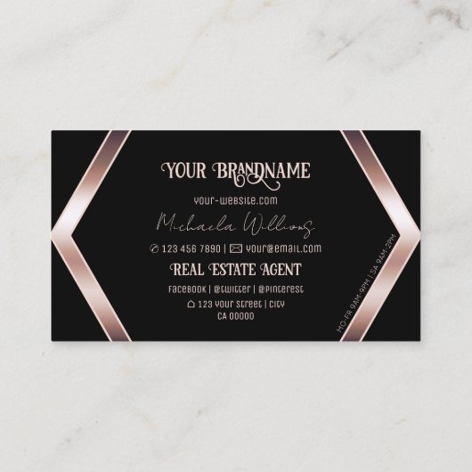 Fancy zwarte geometrisch met grafisch Roos Gold en Visitekaartje (Achterkant)