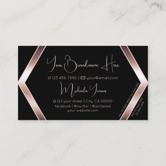 Fancy zwarte geometrisch met Roos Gold en monogram Visitekaartje (Achterkant)