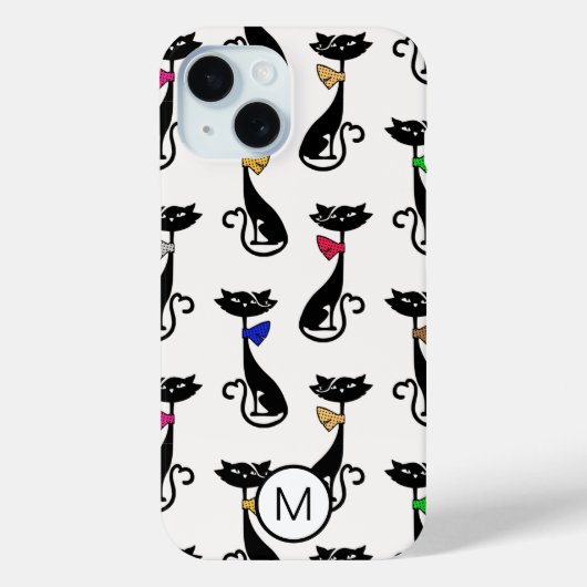 Fancy zwarte katten eigenzinnig patroonmonogram Case-Mate iPhone case (Achterkant)