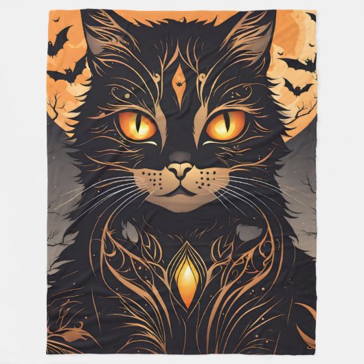 Fancy zwarte katten en vleermuizen Halloween Fleece Deken (Voorkant)