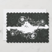 Fancy zwarte witte bijtende botbruiloft uitnodigen kaart (Achterkant)