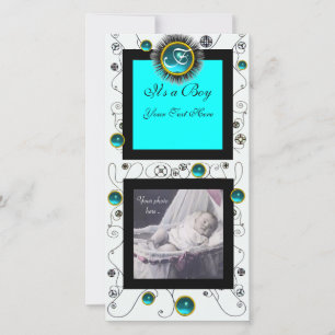 FANCY ZWEEFSIRLS BABY BOY MONOGRAM, aquamarine whi Aankondiging