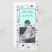 FANCY ZWEEFSIRLS BABY BOY MONOGRAM, aquamarine whi Aankondiging (Voorkant / Achterkant)