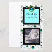 FANCY ZWEEFSIRLS BABY BOY MONOGRAM, aquamarine whi Aankondiging (Voorkant / Achterkant)