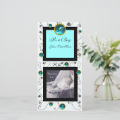 FANCY ZWEEFSIRLS BABY BOY MONOGRAM, aquamarine whi Aankondiging (Staand voorkant)