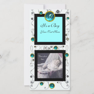 FANCY ZWEEFSIRLS BABY BOY MONOGRAM, aquamarine whi Aankondiging