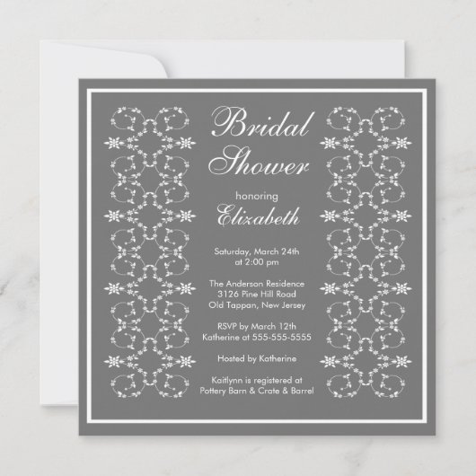 Fancy Zwemelen Lijst Bridal Shower Invitation Grey Kaart (Voorkant)