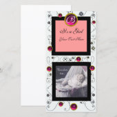 FANCY ZWEMMELEN BABY GIRL MONOGRAM, ruby white Aankondiging (Voorkant / Achterkant)