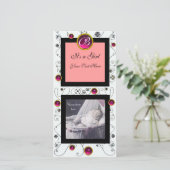 FANCY ZWEMMELEN BABY GIRL MONOGRAM, ruby white Aankondiging (Staand voorkant)