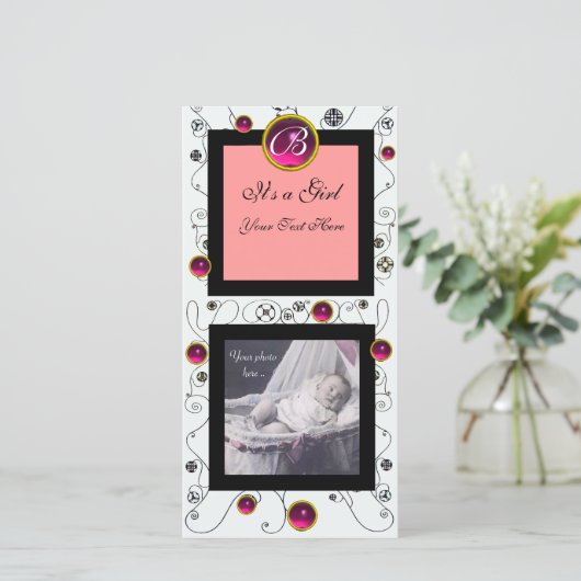 FANCY ZWEMMELEN BABY GIRL MONOGRAM, ruby white Aankondiging