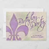 Fancy Zwirl Paarse Fleur de Lis Birthday Party Kaart (Voorkant)