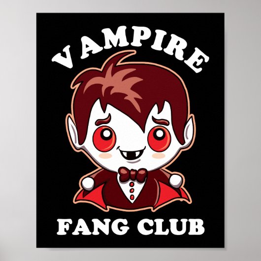Fang Club | Funny Pun en Cute Vampire Poster (Voorkant)