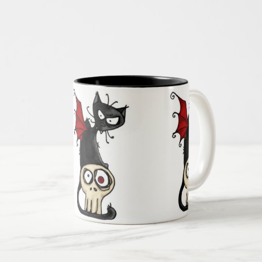 fang kat tweekleurige koffiemok (Voorkant rechts)