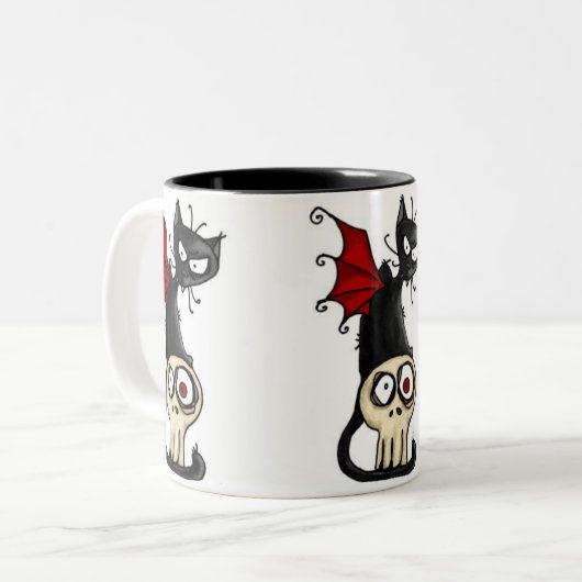 fang kat tweekleurige koffiemok (Voorkant links)