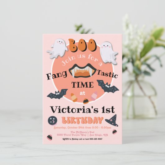 FANG Tastic Little Boo Halloween Birthday Party Kaart (Staand voorkant)