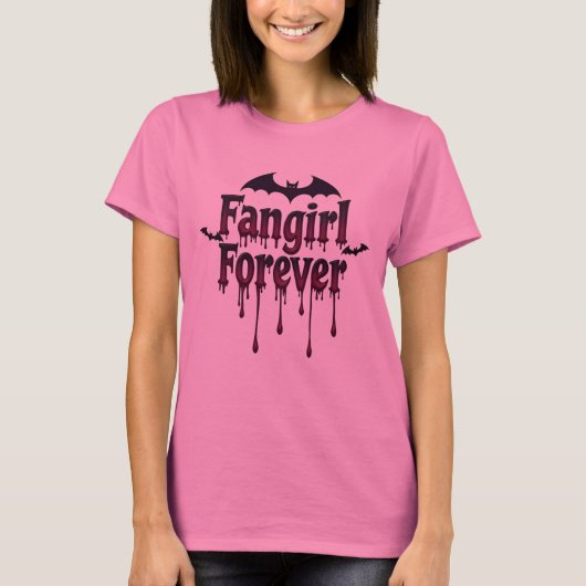 Fangirl Forever Gothic Vampire Bat T-Shirt Design (Voorkant)
