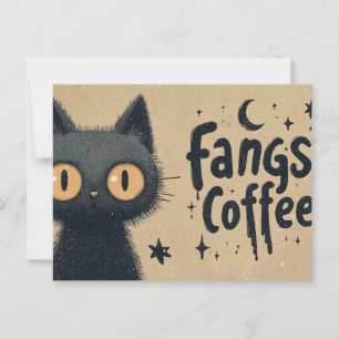 Fangs and Coffee Graphic met Grungy Black Cat Briefkaart
