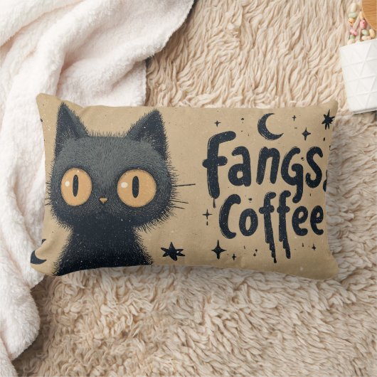 Fangs and Coffee Graphic met Grungy Black Cat Kussen (Deken)