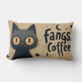 Fangs and Coffee Graphic met Grungy Black Cat Kussen (Voorkant)