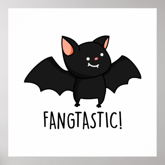 Fangtastic Funny Halloween Black Bat Pun Poster (Voorkant)