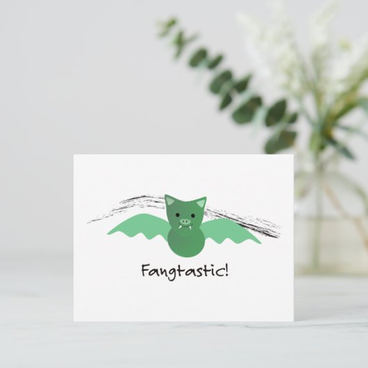 Fangtastic Green Bat Briefkaart (Staand voorkant)
