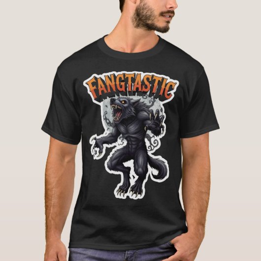 Fangtastic werewolf howling at moon sticker design t-shirt (Voorkant)