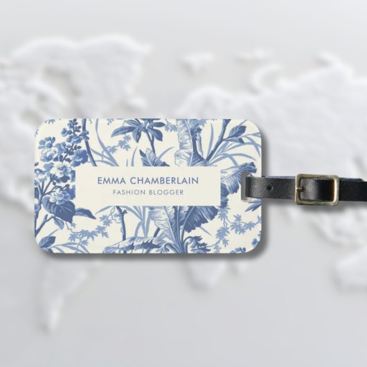Fanical Blue en White Chinoiserie Custom Bagagelabel