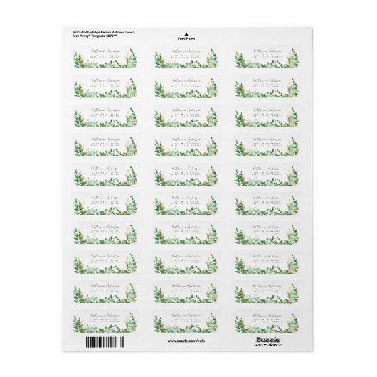 Fanical Gold Greenery Return Address Label (Full Sheet)