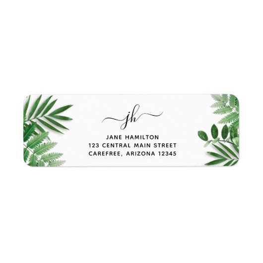 Fanical Greenery Monogram Return Address Label (Voorkant)