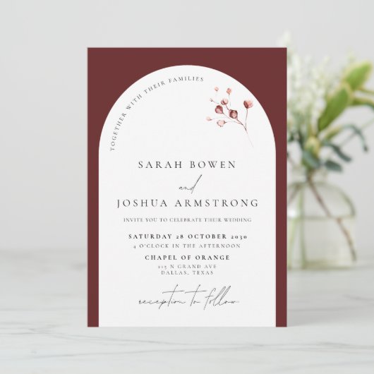 Fanical Photo Wedding Modern Burgundy Arch Kaart (Staand voorkant)