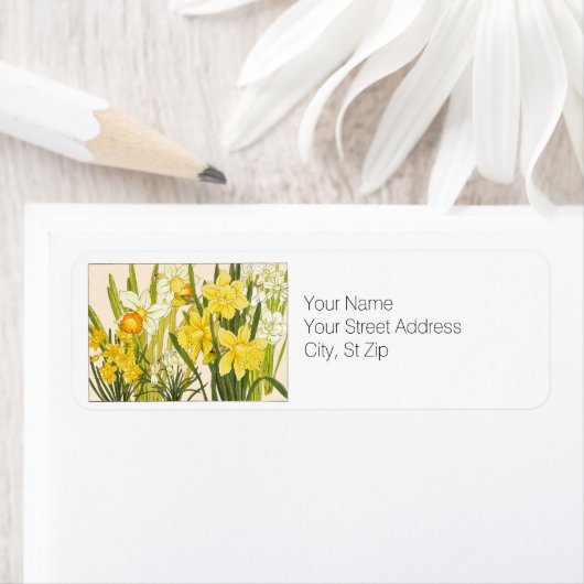 Fanisch adres van gele deffodils etiket (Insitu)