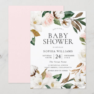 Fanisch Blush White Floral Wreated Baby shower Kaart