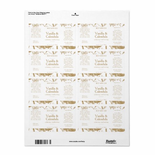 Fanische Floral Ingrediënten Gold White Labels (Full Sheet)