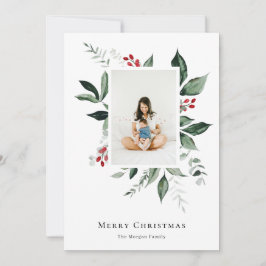 Fanische foto van Merry KerstWinter Berry Feestdagenkaart