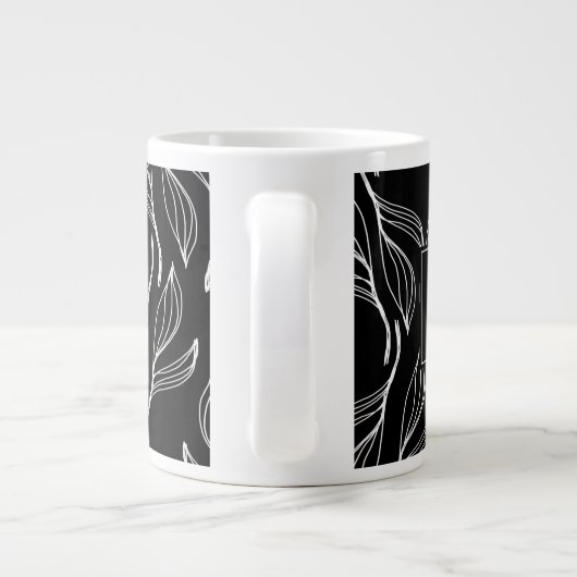 Fanische groen Floral Black en White Monogram Grote Koffiekop (Achterkant)
