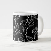 Fanische groen Floral Black en White Monogram Grote Koffiekop (Voorkant rechts)