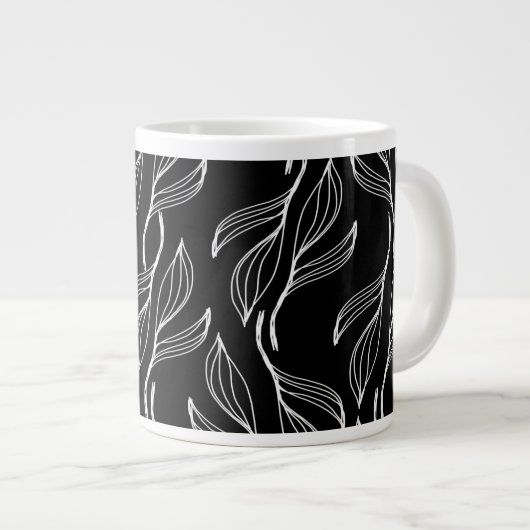 Fanische groen Floral Black en White Monogram Grote Koffiekop (Voorkant rechts)