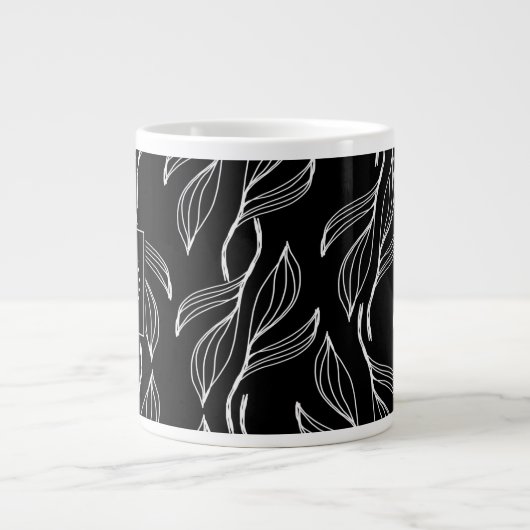 Fanische groen Floral Black en White Monogram Grote Koffiekop (Voorkant)
