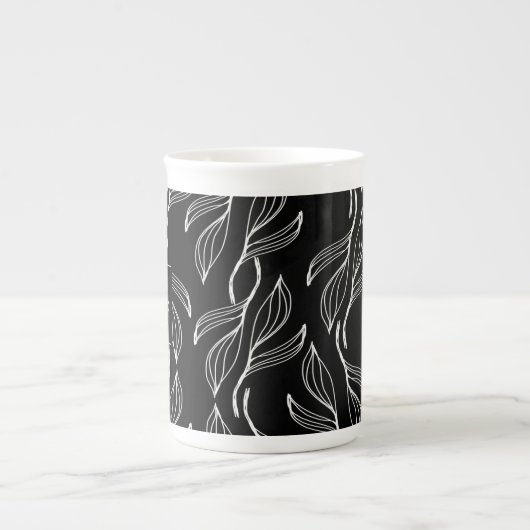 Fanische groen Floral Black en White Monogram Porselein Kop (Voorkant)