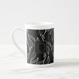 Fanische groen Floral Black en White Monogram Porselein Kop