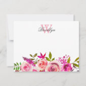 Fanische monogrammen van roze Floral Bedankkaart (Voorkant)