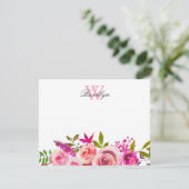 Fanische monogrammen van roze Floral Bedankkaart (Staand voorkant)