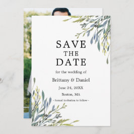 Fanische Waterverf Foto van Delicate Botanical Gre Save The Date