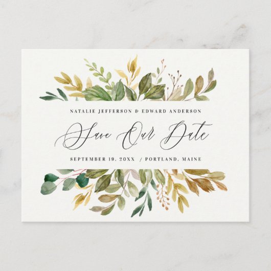 Fanische waterverf groene gouden herfst modern scr briefkaart (Voorkant)