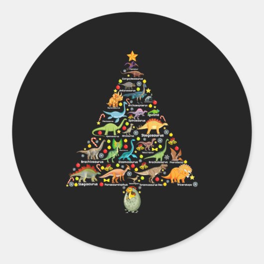 Fanny Dinosaur Christmas Tree Cute Dino Xmas For K Ronde Sticker (Voorkant)