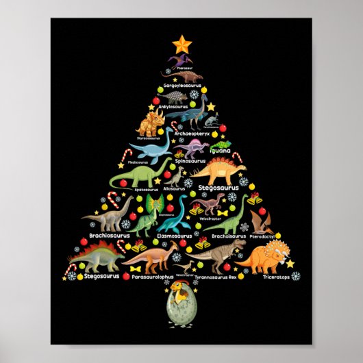 Fanny Dinosaur Kerstboom Schattige Dino Kerstcadea Poster (Voorkant)