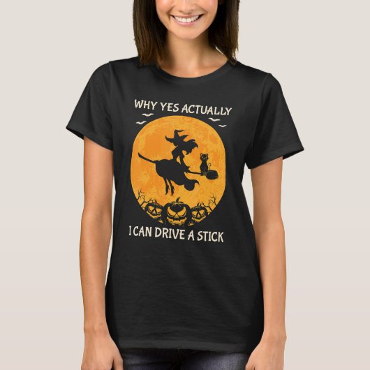 Fanny Halloween Witch op een Broomstick T-shirt (Voorkant)