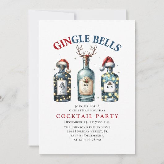 Fanny Hand getrokken kerst vakantie cocktail party Kaart (Voorkant)