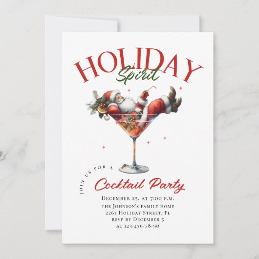 Fanny Santa Claus Martini Kerstcocktailparty Kaart (Voorkant)