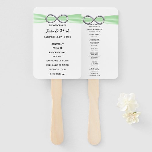 Fans Green Infinity Wedding Programme Handwaaier (Voorkant en achterkant)